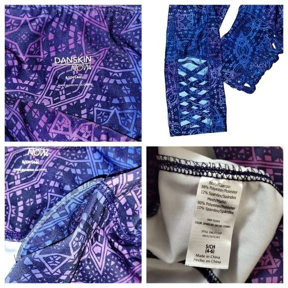 Danskin Workout Capri Lattice Leggings Blue Purple Sz S 4 6 - Picture 3 of 8